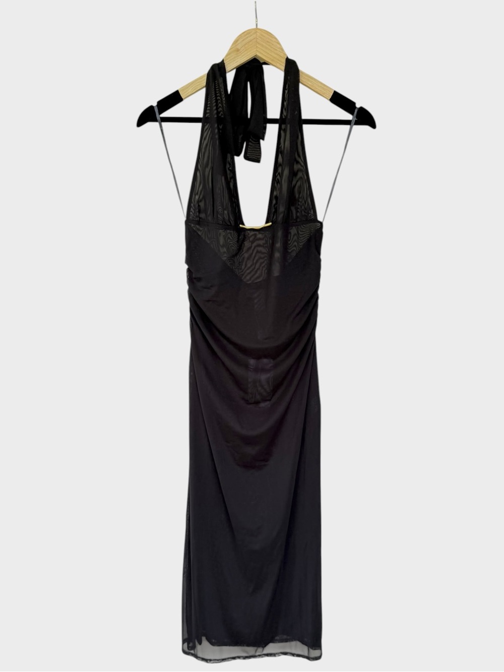NWT Caroline Constas Salma Mesh Halter Midi‎ Dress in Black size S